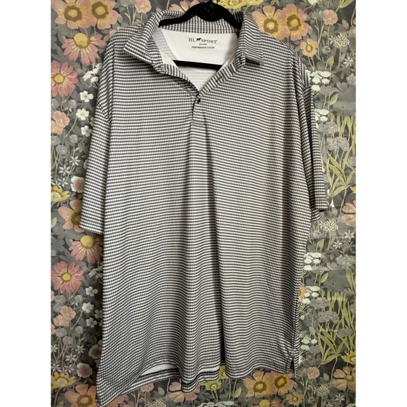 HL Sport Mens 2XL Performance Luxury Polo Shirt Gingham Check Short Sleeve - Picture 1 of 8